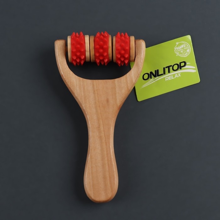 Массажёр - роллер, с шипами, универсальный, деревянный, 14,5 × 8 × 2 см, цвет МИКС Массажёр - роллер, с шипами, универсальный, деревянный, 14,5 × 8 × 2 см, цвет МИКС