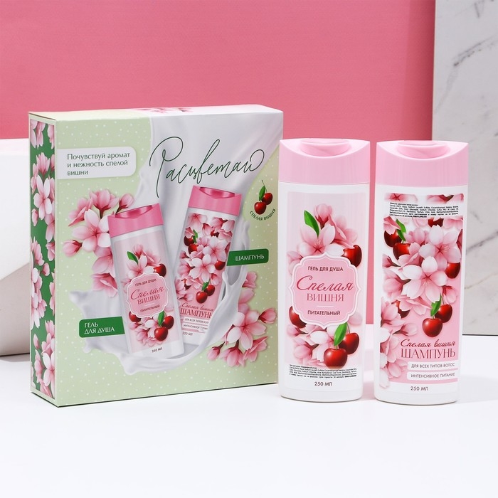 Подарочный набор косметики &laquo;Расцветай!&raquo;, гель для душа и шампунь для волос, 2 х 250 мл, ЧИСТОЕ СЧАСТЬЕ
