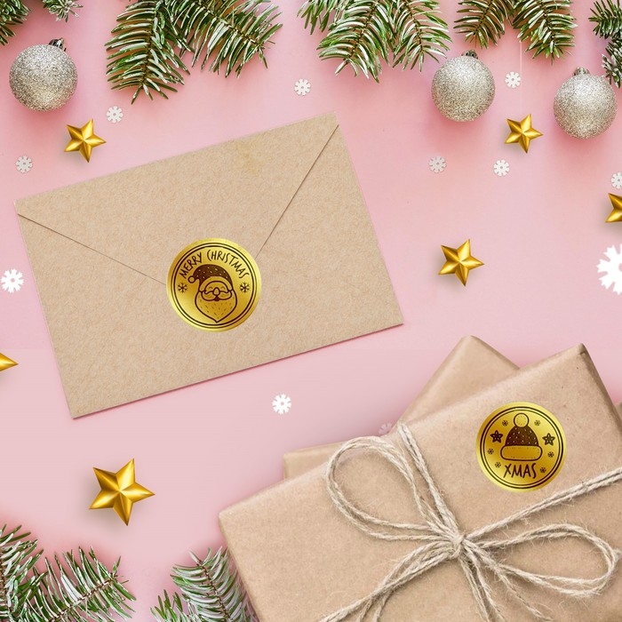 Новый год. Наклейки с тиснением в рулоне Новый год. Наклейки с тиснением в рулоне "Mary Christmas", 500 шт,2,5 х 2,5 см