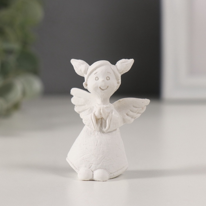 Сувенир полистоун "Девочка ангел с двуми хвостиками" белый МИКС 3,5х3х5,5 см