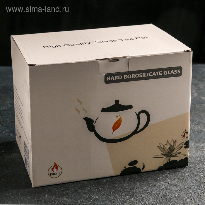 Чайник стеклянный заварочный с бамбуковой крышкой и металлическим фильтром &laquo;Эко. Бабл&raquo;, 1,5 л, 26,5&times;14&times;16,5 см