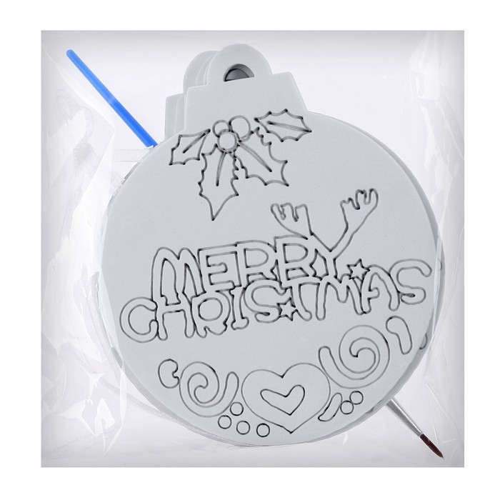 Ёлочное украшение под раскраску «Merry Christmas» 4 шт., кисть Ёлочное украшение под раскраску «Merry Christmas» 4 шт., кисть