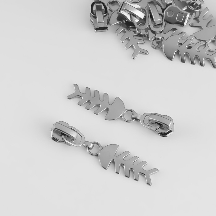 Бегунок автоматический для металлической молнии, №3, декоративный &laquo;Рыба&raquo;, 10 шт, цвет никель