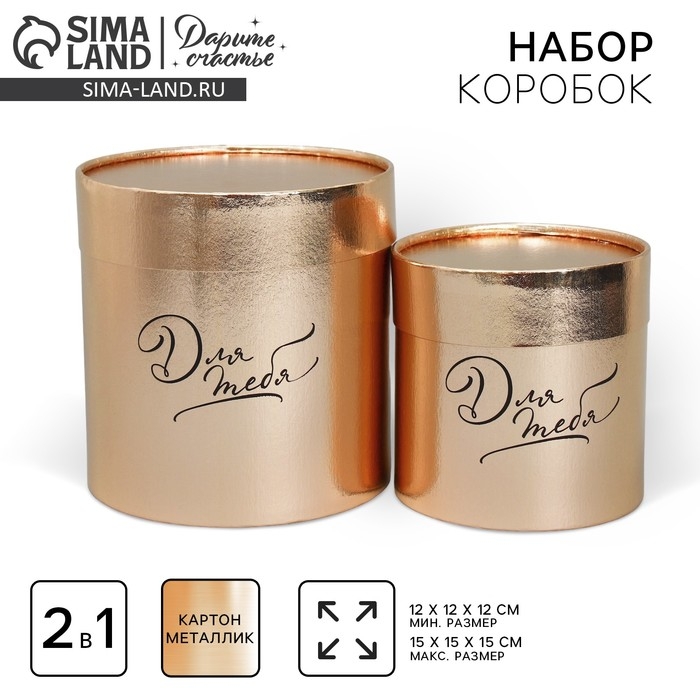 Набор золотых шляпных коробок 2 в 1, упаковка подарочная, «Для тебя», 12 х 12, 15 х 15 см Набор золотых шляпных коробок 2 в 1, упаковка подарочная, «Для тебя», 12 х 12, 15 х 15 см