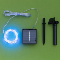 Гирлянда «Нить» 10 м роса, серебристая нить, 100 LED, свечение синее, 2 режима, солнечная батарея Гирлянда «Нить» 10 м роса, серебристая нить, 100 LED, свечение синее, 2 режима, солнечная батарея