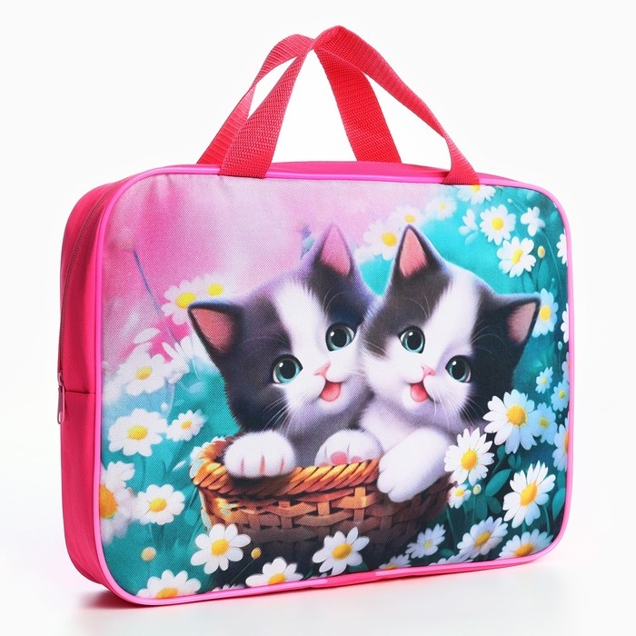 Папка для труда А4 на молнии текстиль 70мм 350 х 270 дев &laquo;1 сентября: Котики в корзинке&raquo;