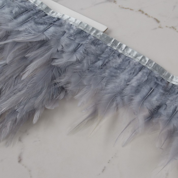 Тесьма с перьями петуха, 10-15 см, 5 &plusmn; 0,5 м, цвет серый