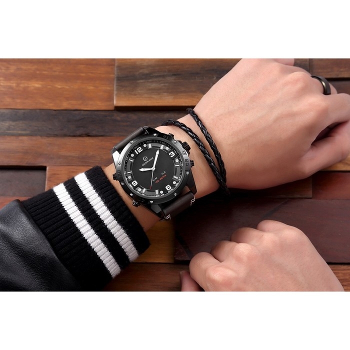 Часы наручные электронные, d-5 см, с будильником, календарем, подсветкой, 1 АТМ, черные