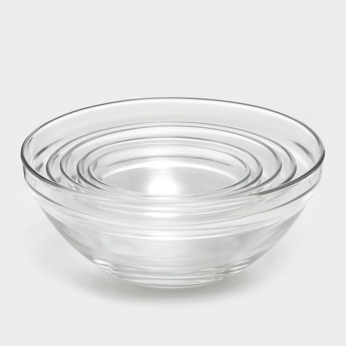 Набор стеклянных салатников с крышками Доляна &laquo;Классика&raquo;, 5 предметов: 100 мл, 200 мл, 300 мл, 400 мл, 850 мл, цвет фиолетовый