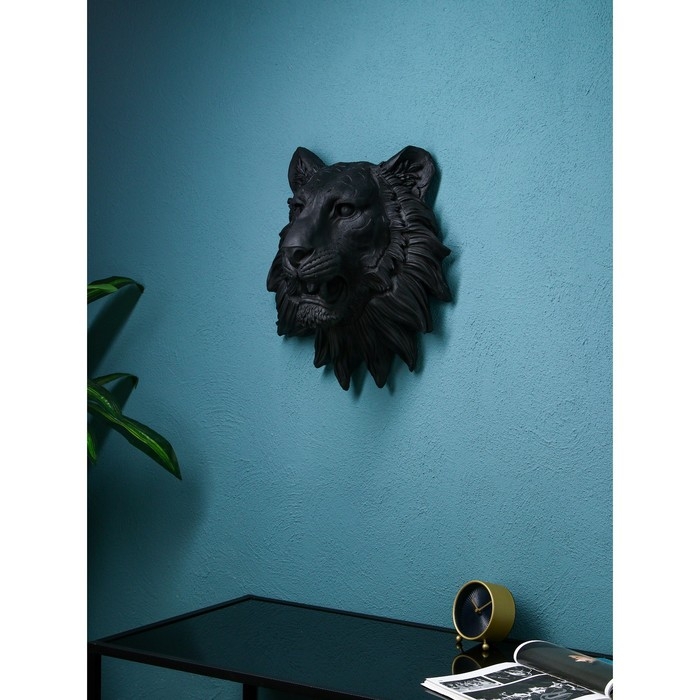 Настенная фигура &laquo;Голова льва&raquo;, полистоун, 50 см, цвет чёрный матовый