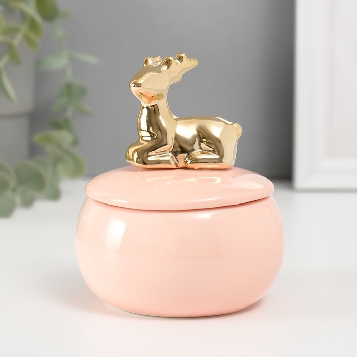 Шкатулка керамика Шкатулка керамика "Золотой олень" розовая 8х8х10 см