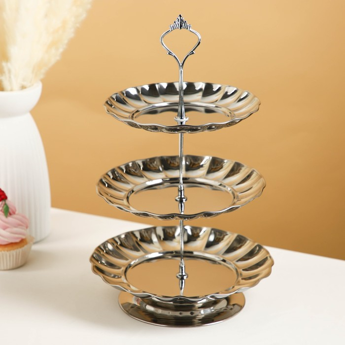 Этажёрка - фруктовница круглая, 3 яруса, d=18/20/22 см, цвет серебряный
