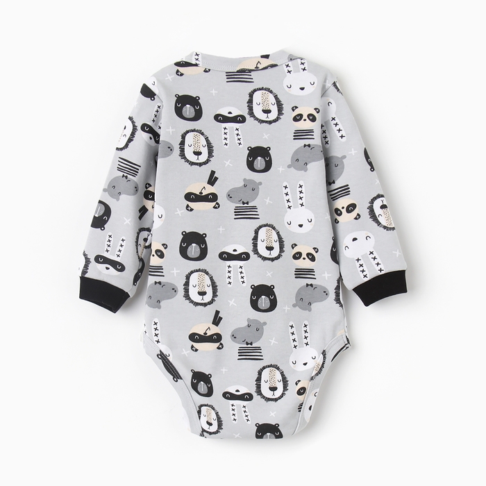 Боди с длинным рукавом, цвет серый/зверята, рост 68 см