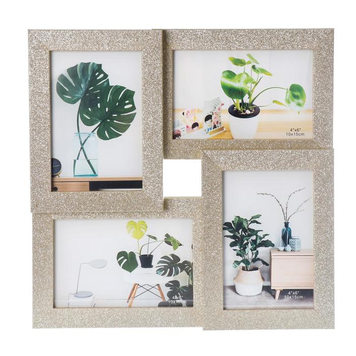 Фоторамка пластик на 4 фото 10х15 см Фоторамка пластик на 4 фото 10х15 см "Блёстки" золото 30х30 см
