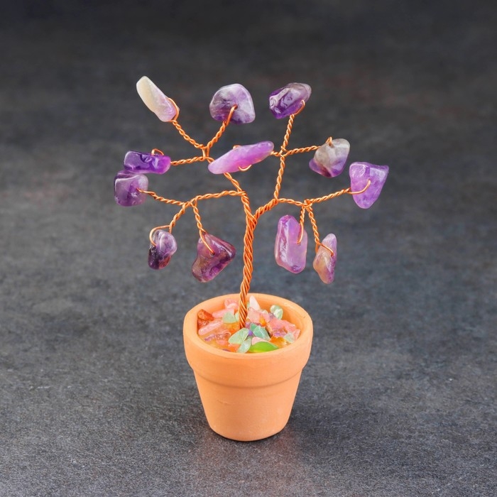 Сувенир в горшочке Сувенир в горшочке "Дерево Мудрости. Аметист", натуральный камень, 9 х 3,5 см