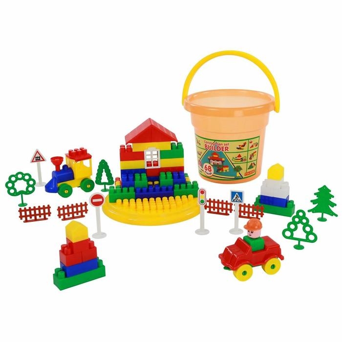 Конструктор &laquo;Строитель&raquo;, 68 элементов, в ведре макси с крышкой