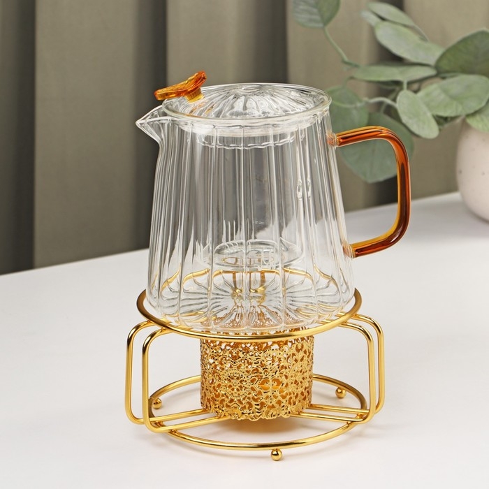 Набор чайный из стекла &laquo;Блаженство&raquo;, 2 предмета: стеклянный чайник 600 мл, 11&times;12,5 см, подставка 12&times;6,5 см