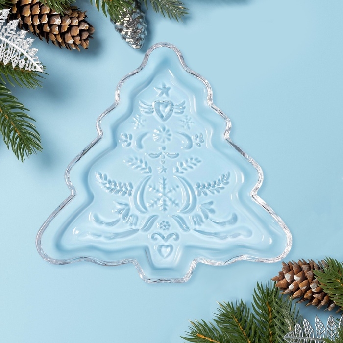 Блюдо «Новогоднее чудо. Ель», 22,2×21,2×2,7 см, стекло, прозрачное Блюдо «Новогоднее чудо. Ель», 22,2×21,2×2,7 см, стекло, прозрачное