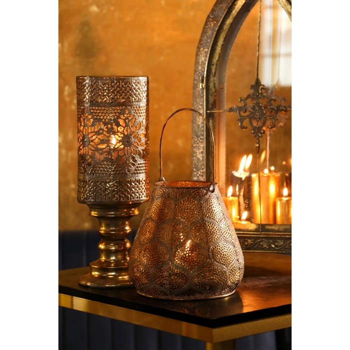 Подсвечник металл на 1 свечу "Узор. Тыковки" состаренное золото 20,5х20,5х20,5 см