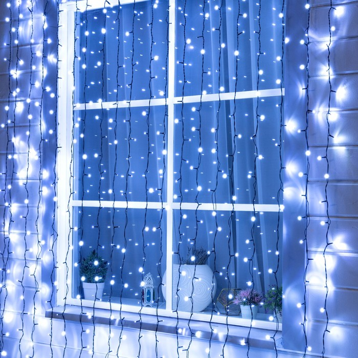 Гирлянда &laquo;Занавес&raquo; 2 &times; 3 м, IP44, УМС, тёмная нить, 760 LED, свечение белое, мерцание, 220 В