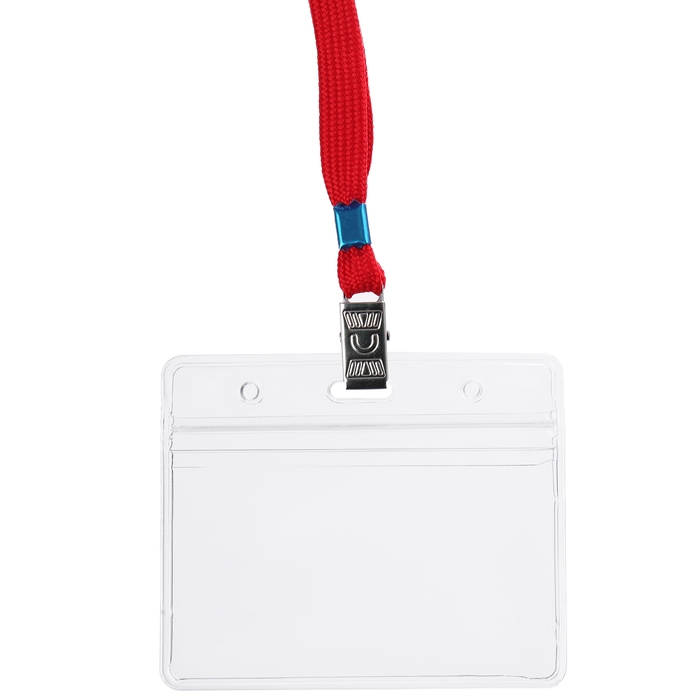 Бейдж горизонтальный 95 х 58 мм, ErichKrause прозрачный корпус, текстильная лента, цвет микс