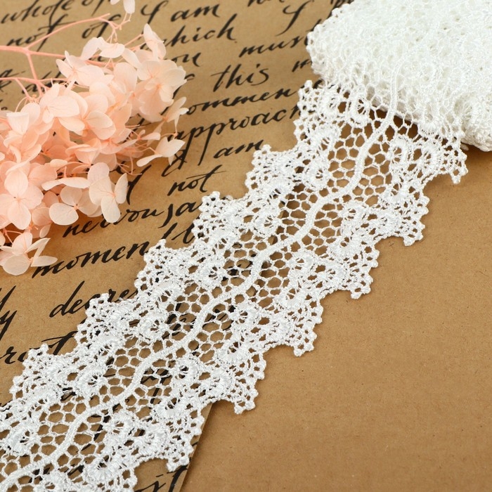 Кружево гипюровое, 60 мм &times; 6,8 &plusmn; 0,5 м, цвет белый