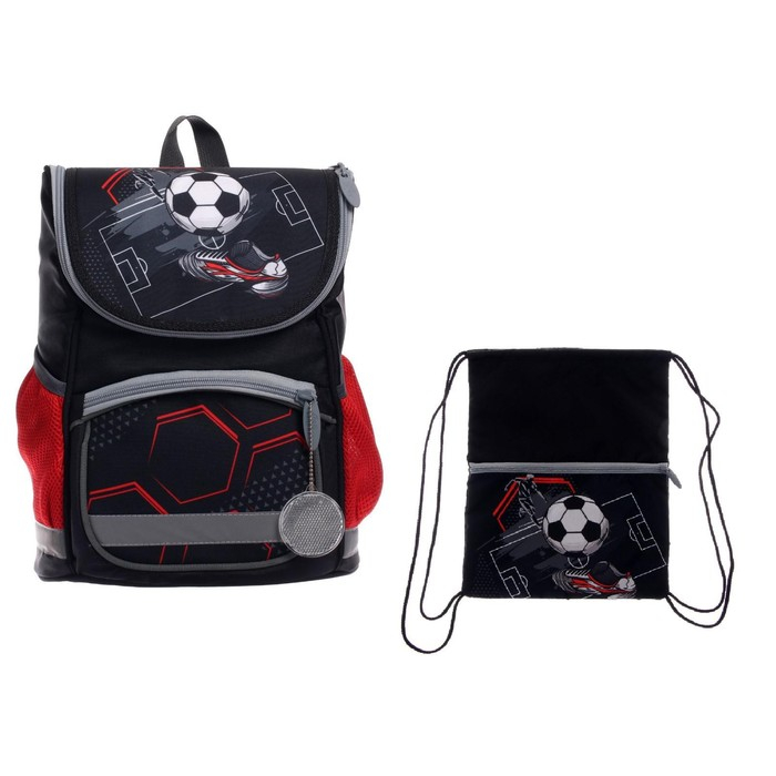 Ранец школьный Стандарт, 36 х 26 х 16 см, + мешок для обуви 40 х 32 см, Сalligrata П "Футбол"