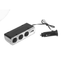 Разветвитель прикуривателя, 3 гнезда, 1 USB 0.5 А, 60 Вт, 12/24 В, провод 40 см Разветвитель прикуривателя, 3 гнезда, 1 USB 0.5 А, 60 Вт, 12/24 В, провод 40 см
