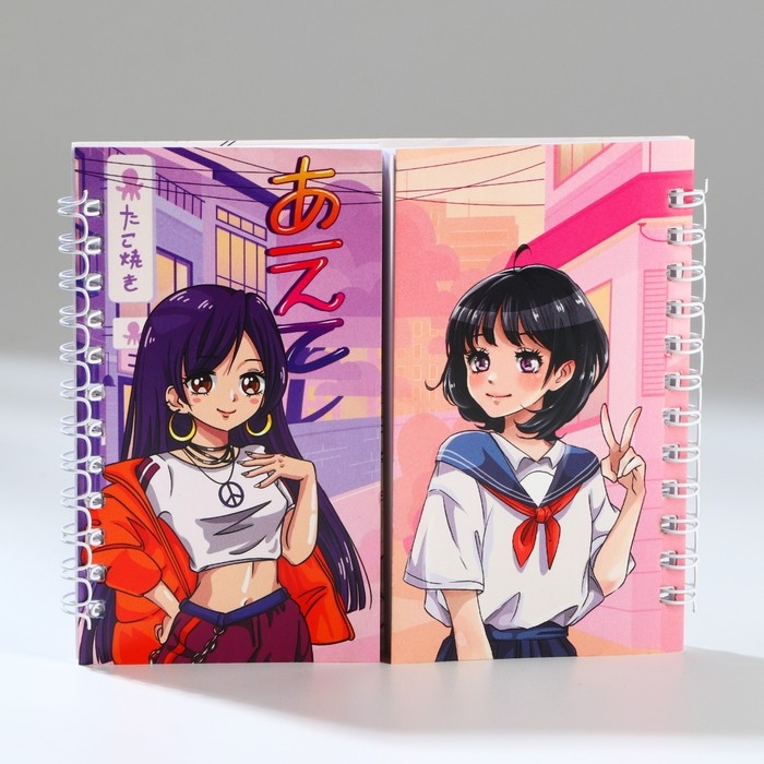 Двойной блокнот на гребне, мягкая обложка, размер 15х12см, 48 л &laquo;Аниме&raquo;