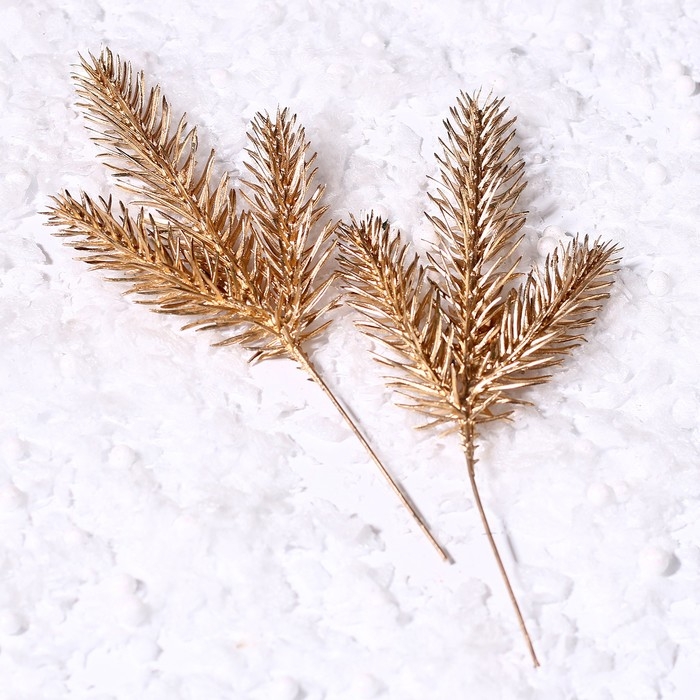 Декор &laquo;Веточка ели золотистая&raquo;, набор 2 шт., размер 1 шт. &mdash; 17 &times; 7 см