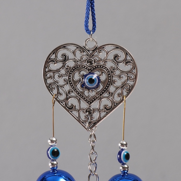 Музыка ветра металл от сглаза "Ажурное сердце" 5 колокольчиков 5,5х45 см