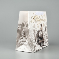 Пакет подарочный новогодний ламинированный квадратный &laquo;Новогодний поезд&raquo;, 22 х 22 х 11 см , Новый год