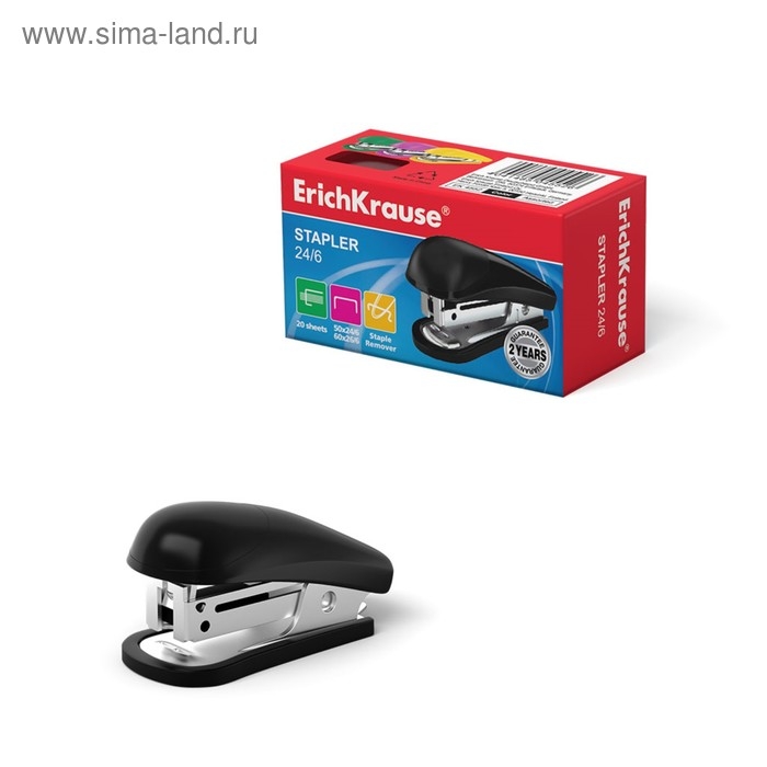 Степлер ErichKrause mini № 24/6, до 20 листов, вмещает до 50 скоб, глубина закладки бумаги до 25 мм, микс Степлер ErichKrause mini № 24/6, до 20 листов, вмещает до 50 скоб, глубина закладки бумаги до 25 мм, микс