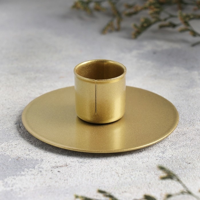 Подсвечник Подсвечник "Круг" металл на одну свечу, 7х3 см, золотой