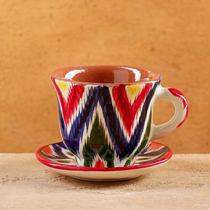 Чайная пара Риштанская Керамика Чайная пара Риштанская Керамика "Атлас", 220 мл, красная МИКС