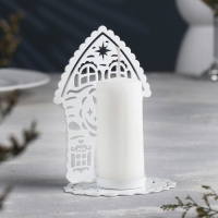 Новый год Подсвечник "Домик с часами" металл на одну свечу, 6,7х10х13,5 см, белый