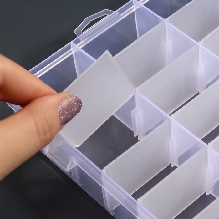 Органайзер для декора, передвижные ячейки, 24 ячейки, 19,7 × 13,3 × 3,5 см, цвет прозрачный Органайзер для декора, передвижные ячейки, 24 ячейки, 19,7 × 13,3 × 3,5 см, цвет прозрачный