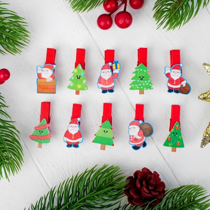 Набор для фото и декора "Новый год", в наборе прищепки 10 шт., верёвка &mdash; 100 см