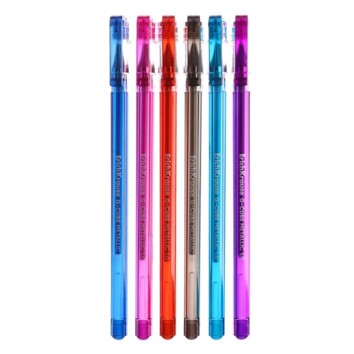 Набор ручек гелевых 6 цветов, ErichKrause G-Cube Stick Metallic, игольчатый узел 1.0 мм, металик, МИКС Набор ручек гелевых 6 цветов, ErichKrause G-Cube Stick Metallic, игольчатый узел 1.0 мм, металик, МИКС