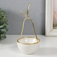 Сувенир керамика, металл подставка "Груша" белая с золотом 8х8х17 см