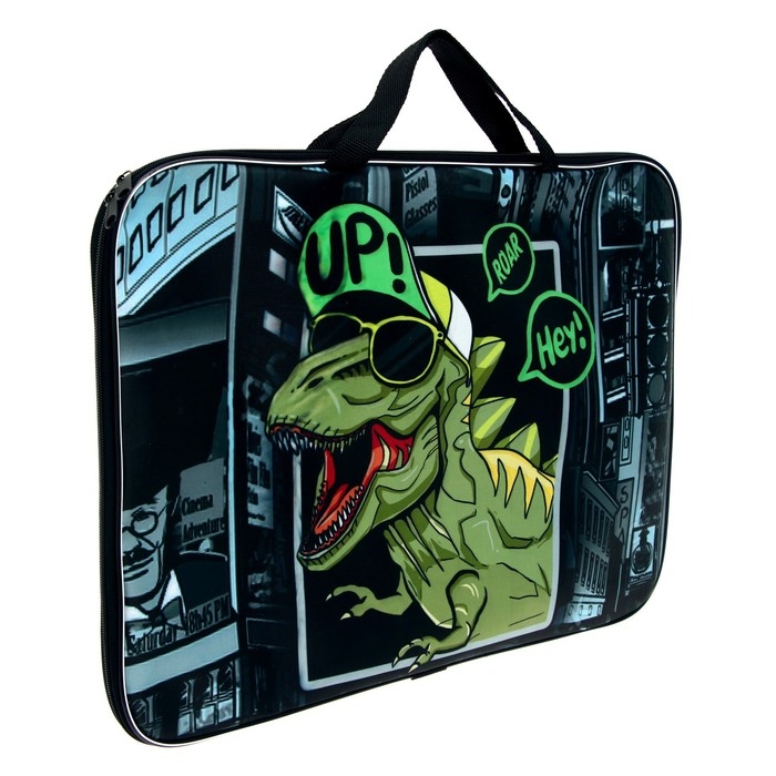 Папка для чертежей и рисунков А3, 470 х 350 х 20 мм, с ручками, текстильная, Calligrata Папка для чертежей и рисунков А3, 470 х 350 х 20 мм, с ручками, текстильная, Calligrata "Динозавр"