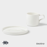 Чайная пара Magistro Modern, 220 мл, 15×15×8 см, фарфор, белая Чайная пара Magistro Modern, 220 мл, 15×15×8 см, фарфор, белая