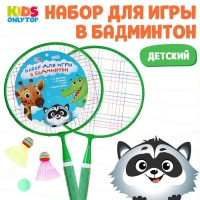Набор для бадминтона ONLYTOP &laquo;Друзья&raquo;: 2 ракетки 44 см, 2 волана, мяч, чехол, цвет зелёный