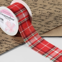 Лента из джута &laquo;Клетка&raquo;, 50 мм, 4,5 &plusmn; 0,5 м, цвет красный/белый
