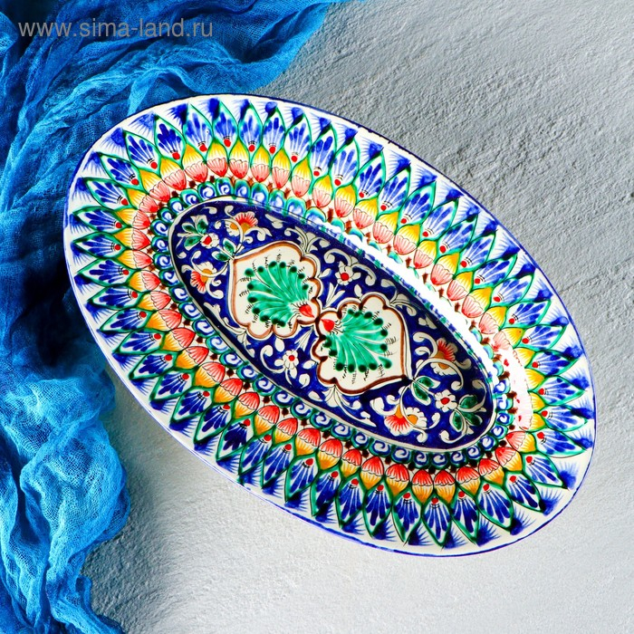 Селедочница Риштанская Керамика Селедочница Риштанская Керамика "Узоры", 34 см, разноцветное, овальное