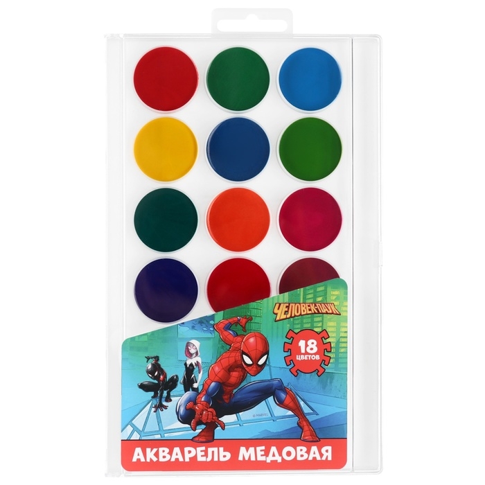 Акварель 18цв пластик, «Человек-паук», европодвес Акварель 18цв пластик, «Человек-паук», европодвес