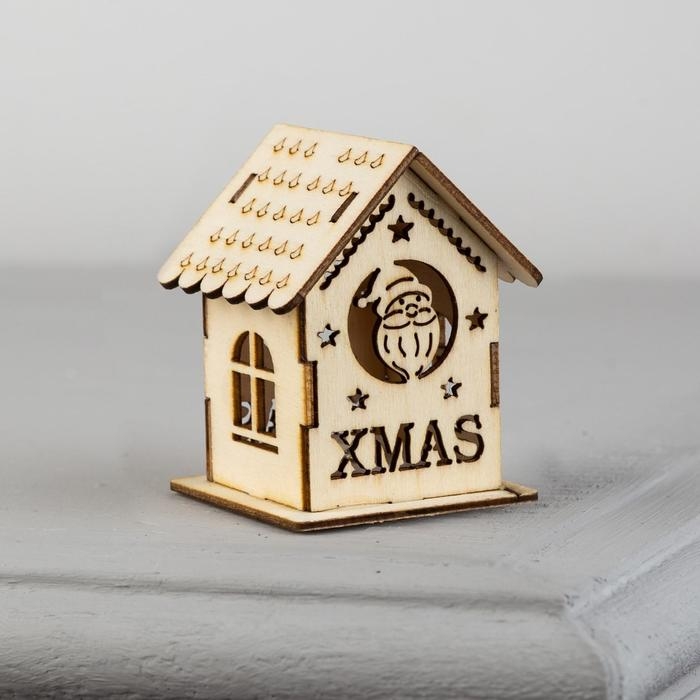 Ёлочная игрушка «Домик с Дедом Морозом», от батареек, свечение тёплое белое Ёлочная игрушка «Домик с Дедом Морозом», от батареек, свечение тёплое белое