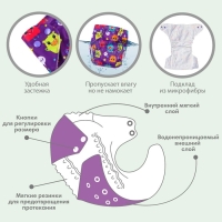 Многоразовый подгузник «Монстрики», 3-15 кг, цвет фиолетовый, Крошка Я Многоразовый подгузник «Монстрики», 3-15 кг, цвет фиолетовый, Крошка Я