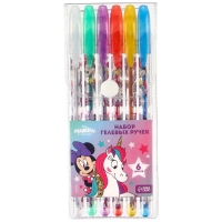 Набор гелевых ручек с блёстками, 6 цветов, Единорог, Минни Маус Набор гелевых ручек с блёстками, 6 цветов, Единорог, Минни Маус