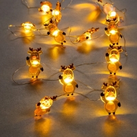 Гирлянда &laquo;Нить&raquo; 2 м роса с насадками &laquo;Олень&raquo;, IP20, серебристая нить, 20 LED, 2 режима, батарейка ААх2 (нет в комплекте), свечение тёплое белое